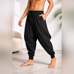 Aladdin Harem Pants Loose Cotton Linen Drop Crotch Elastic Waist Yoga Pants 40